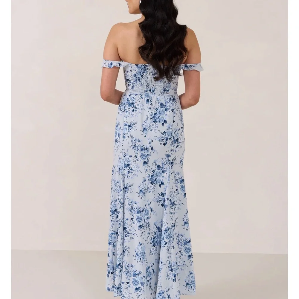Strapless Floral Dress in Blue Floral - Picture 4 of 7